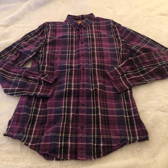 Hugo Boss Other - Hugo Boss slim fit button down shirt purple plaid size XL